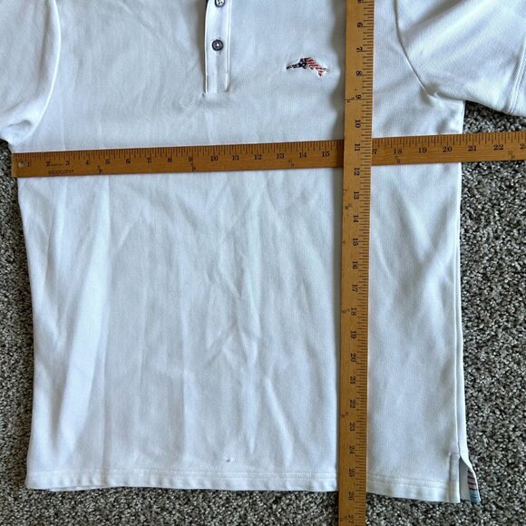 Tommy Bahama Men's Sz Small IslandZone Polo Shirt White American Flag Marlin - Picture 8 of 9